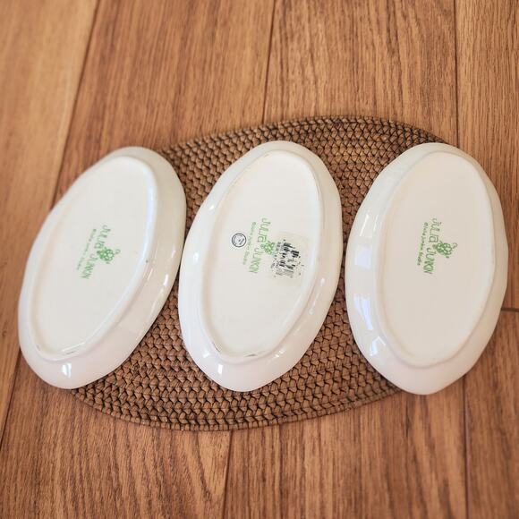 Julia Junkin oval appetizer plates set of 3 yellow w/ black olive & branch print - Picture 2 of 11